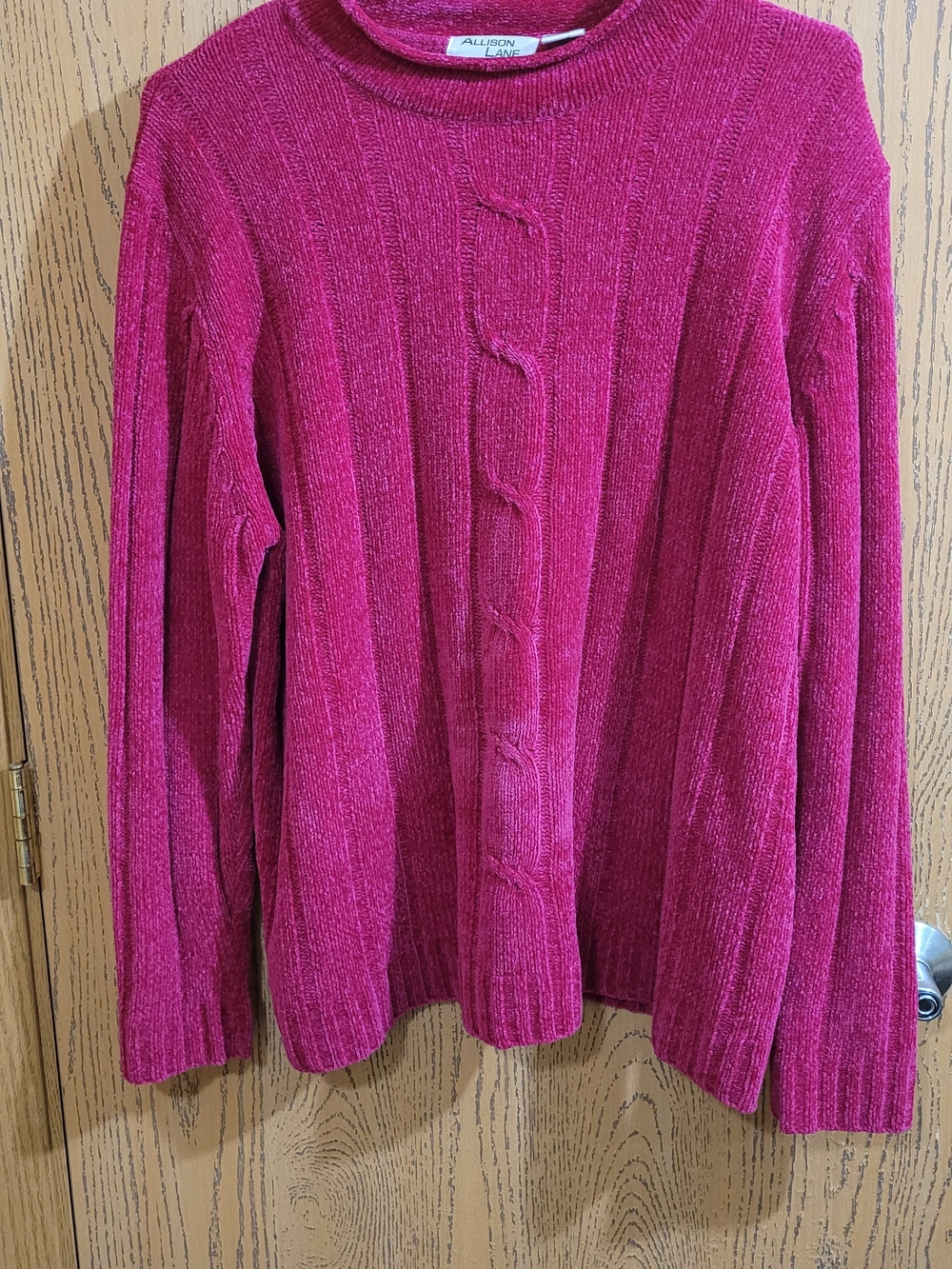 Women's XL Pink Cable-Knit Round Neck Long Sleeve Soft Cozy Loose Sweater